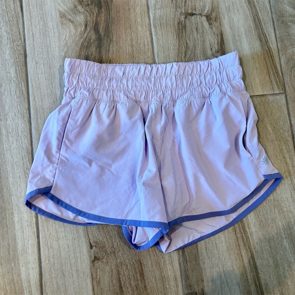 Athleta Girl Run Free Running Shorts Girls L 12 Lavender Purple Blue Trim
